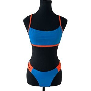Zaful Bandeau Blue and Orange Bikini Set size 6